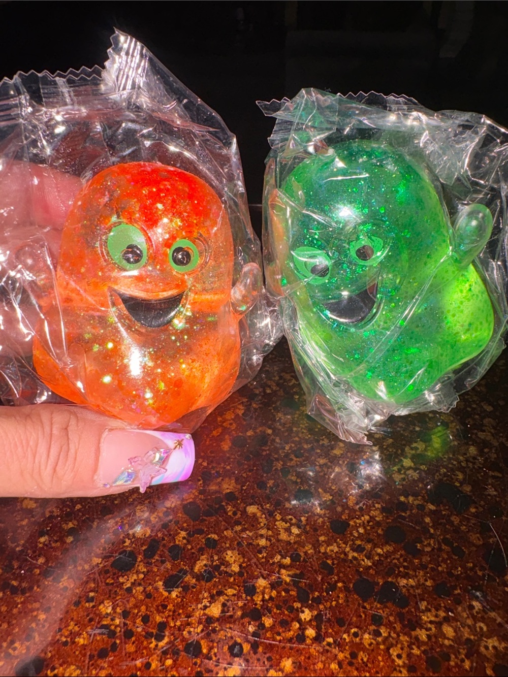 NIB: DECOMPRESSION Glitter Squishy Ghost Toy - Orange and Green AVAILABLE $7 ea.